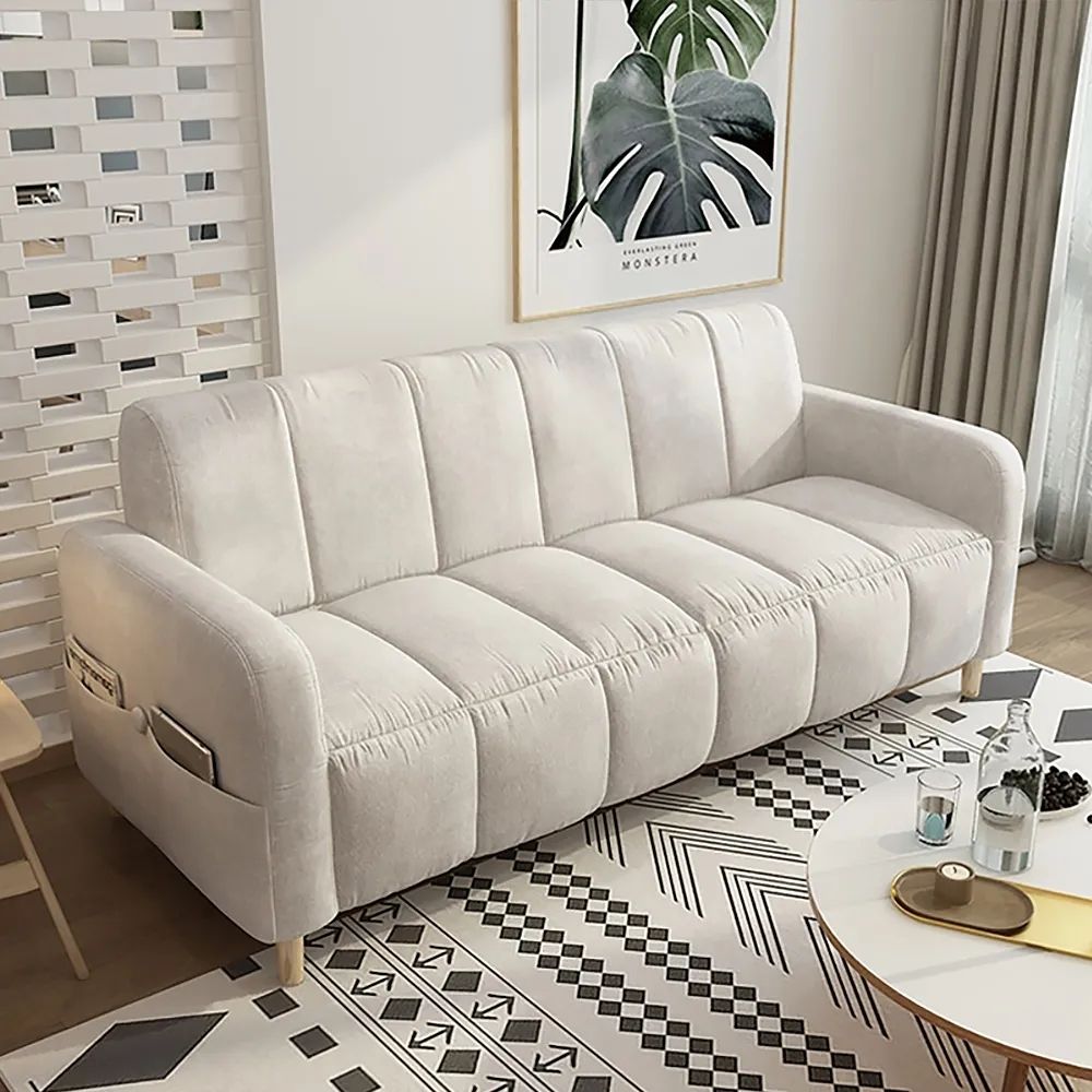 68.9"L Velvet 3-Seater Channel Tufted Sofa Velvet Upholsltery in Off White