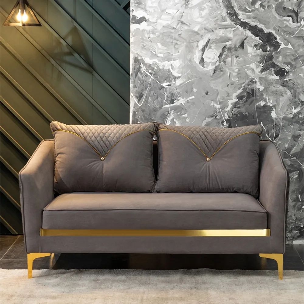 78.7" Gray Velvet Upholstered 3-Seater Sofa Rectangular with Pillows