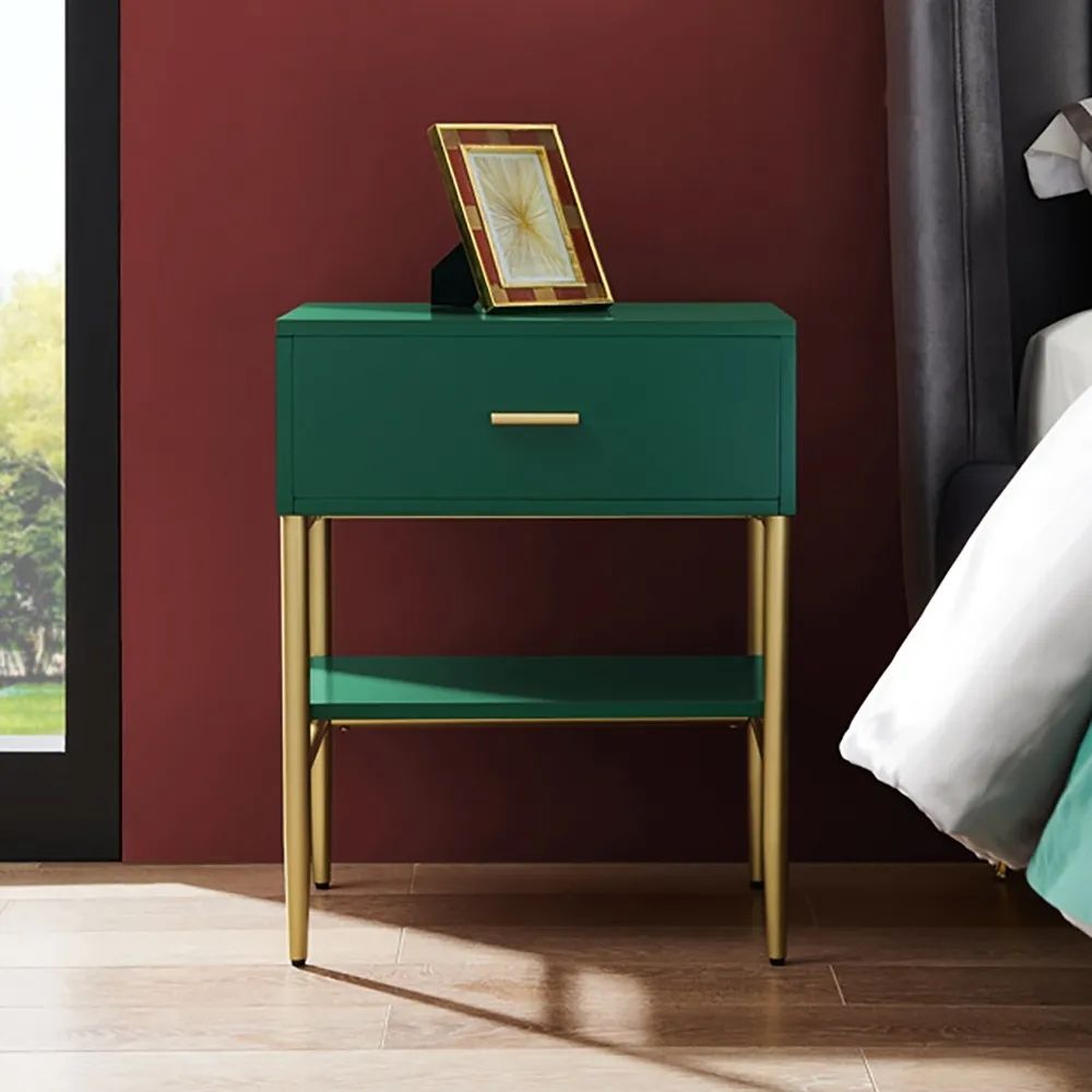 Nordic Green Nightstand with Drawer & Shelf Nightstand with Adjustable Feet
