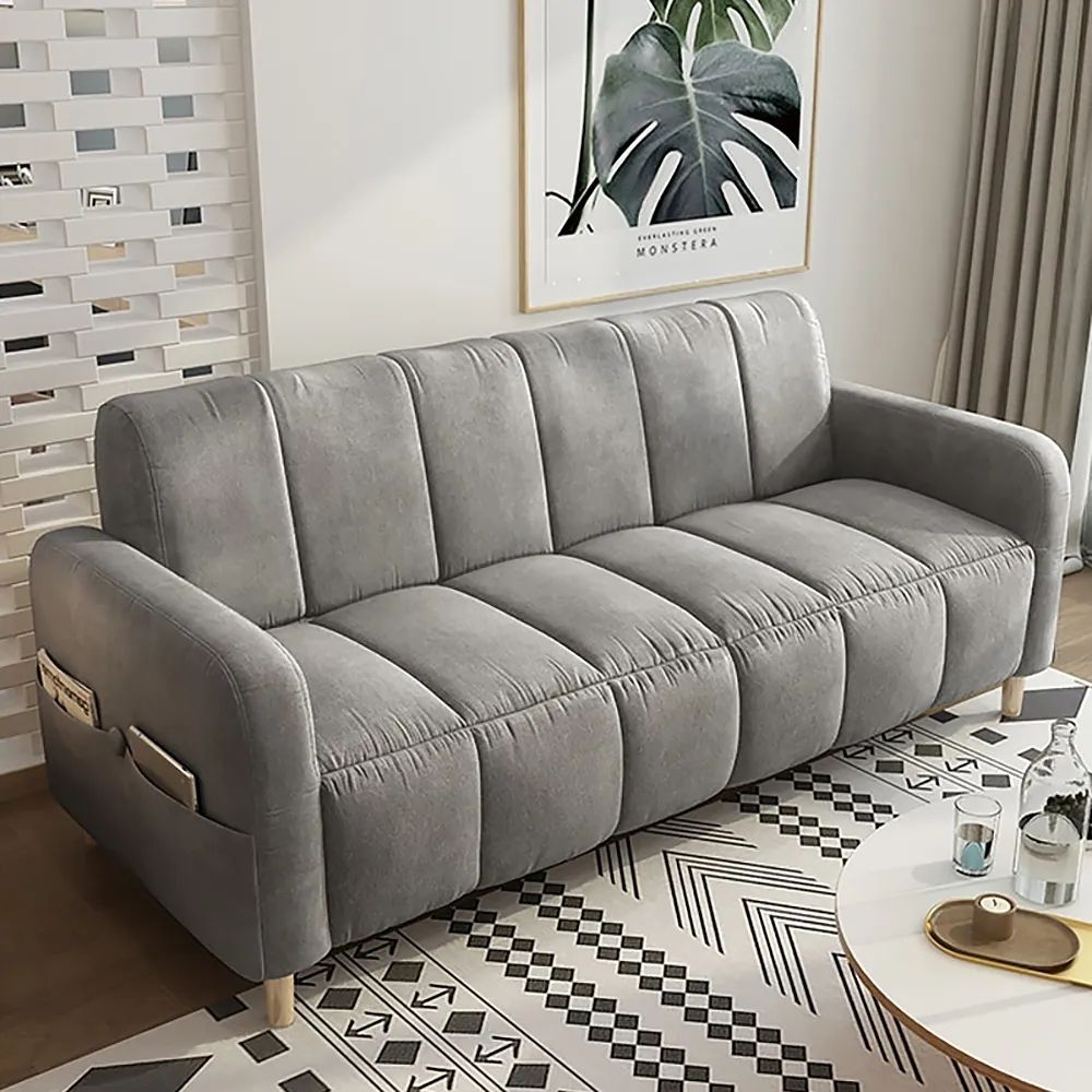 68.9" Velvet 3Seater Channel Tufted Sofa Velvet Upholsltery in Light Gray