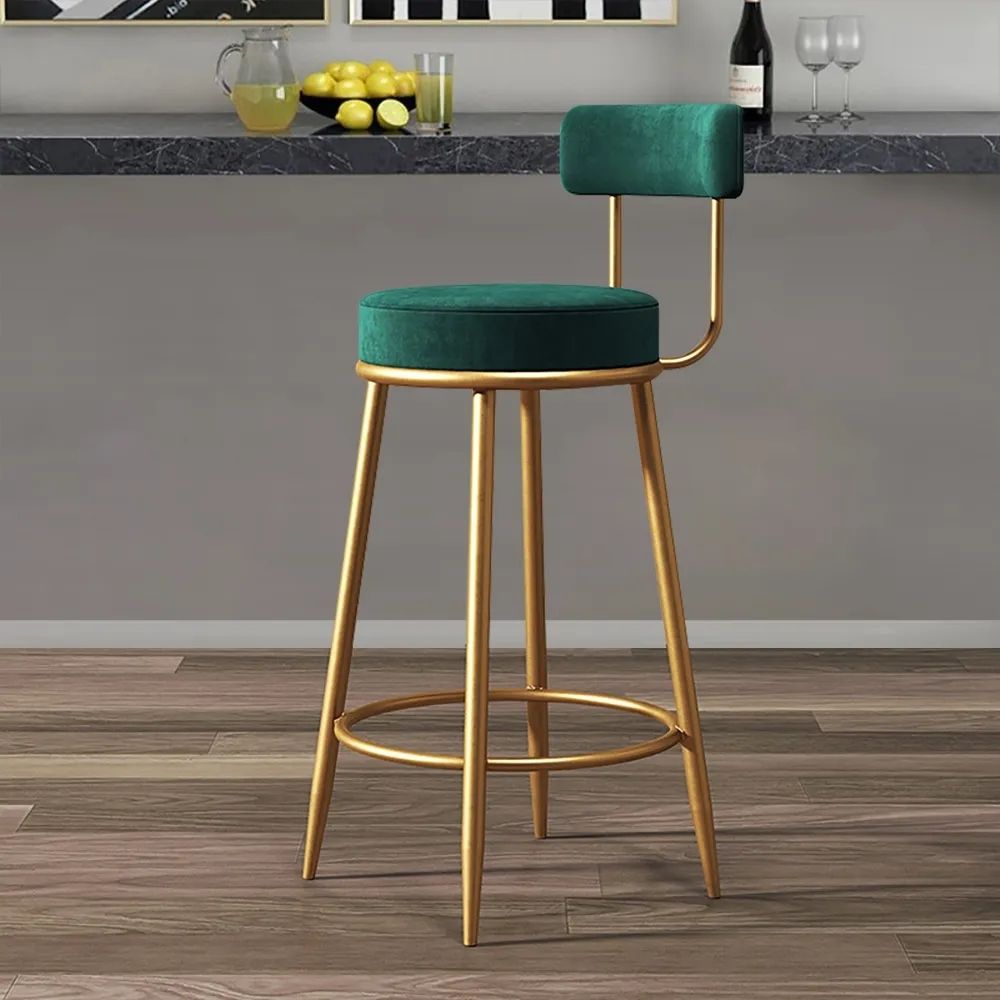 Green Counter Height Bar Stool Velvet Upholstery Counter Stool Footrest
