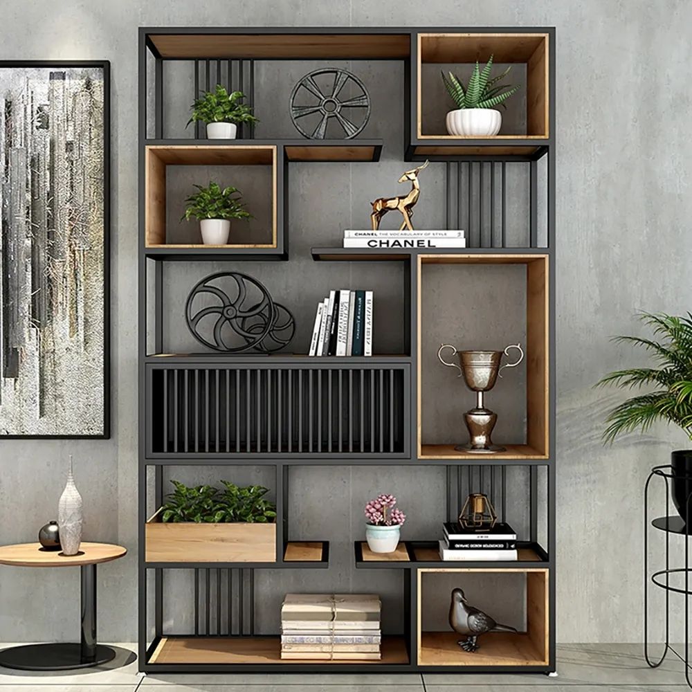 2000mm Contemporary Geometric Bookshelf Black Natural   8745e4094ce74ddaa11c1b6637413c42 