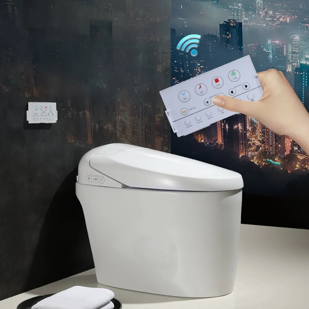 Smart OnePiece Floor Mounted Toilet and Bidet Foot Induction and Automatic Flushing with Seat