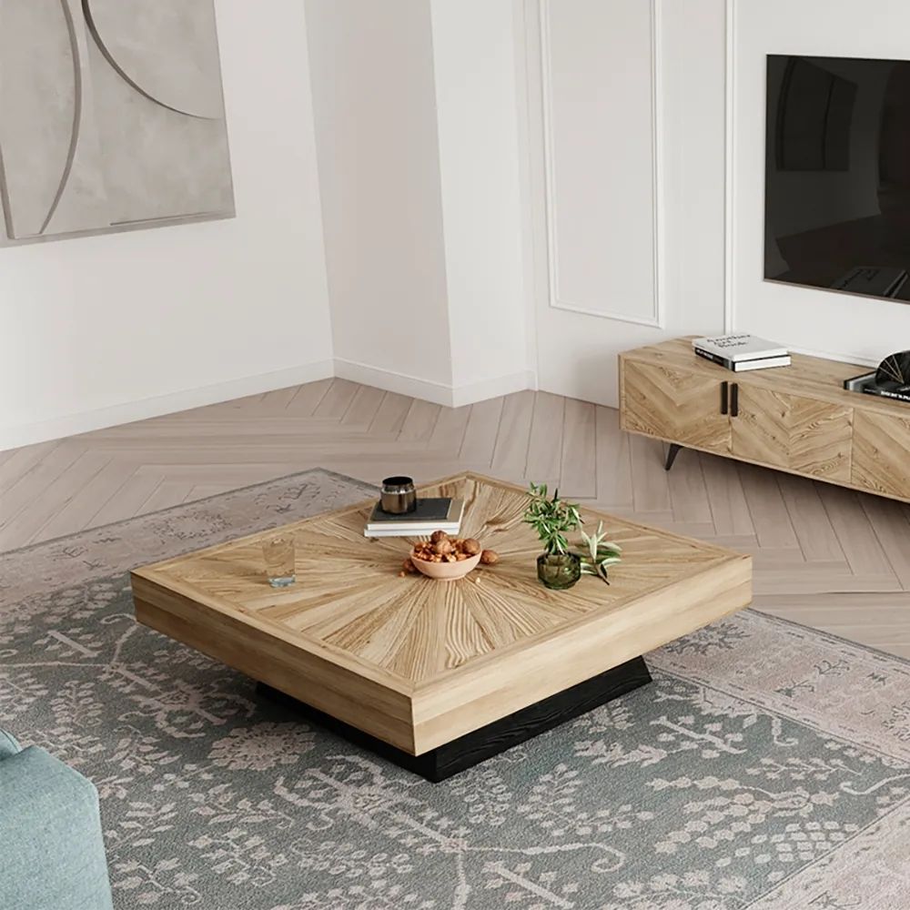 Modern Square Coffee Table with Wooden Top Black & Natural