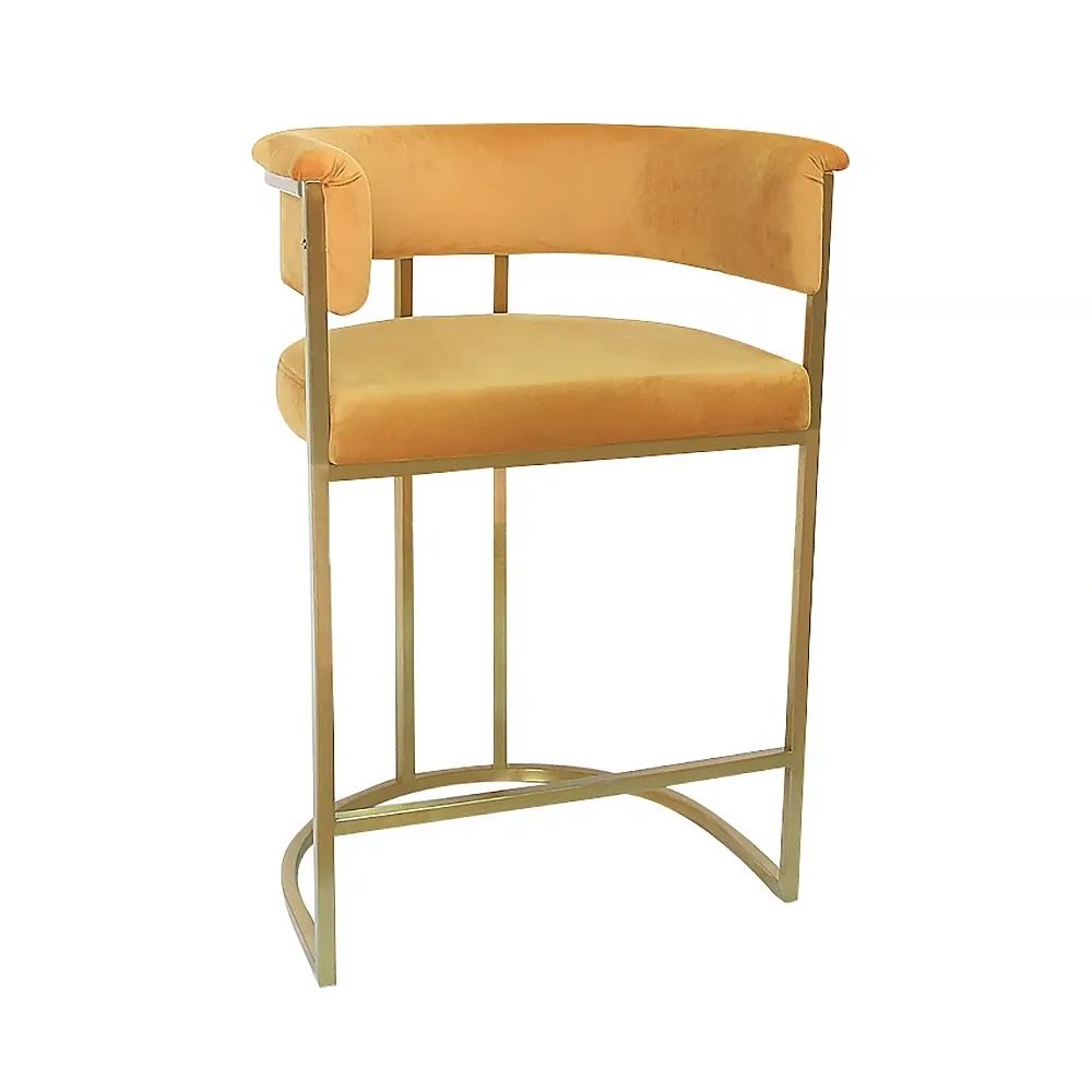 Orange Velvet Upholstered Bar Stool Armchair in Gold 1 Chair