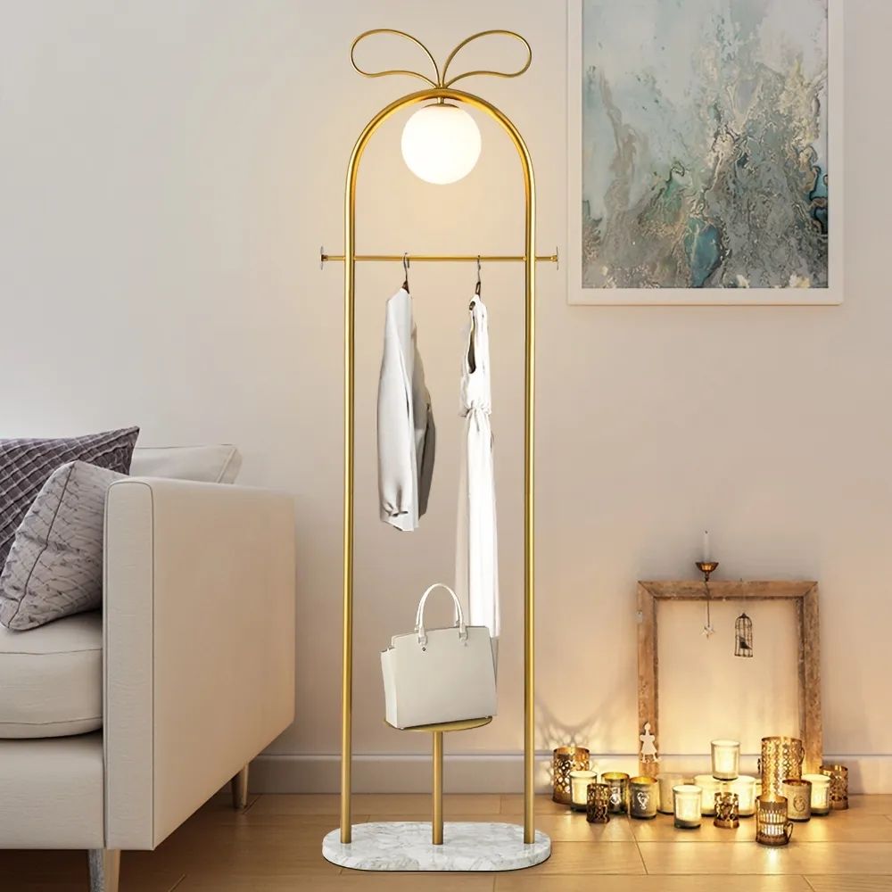 Gold Shelf LED Floor Lamp 1Light Coat and Clothing Rack