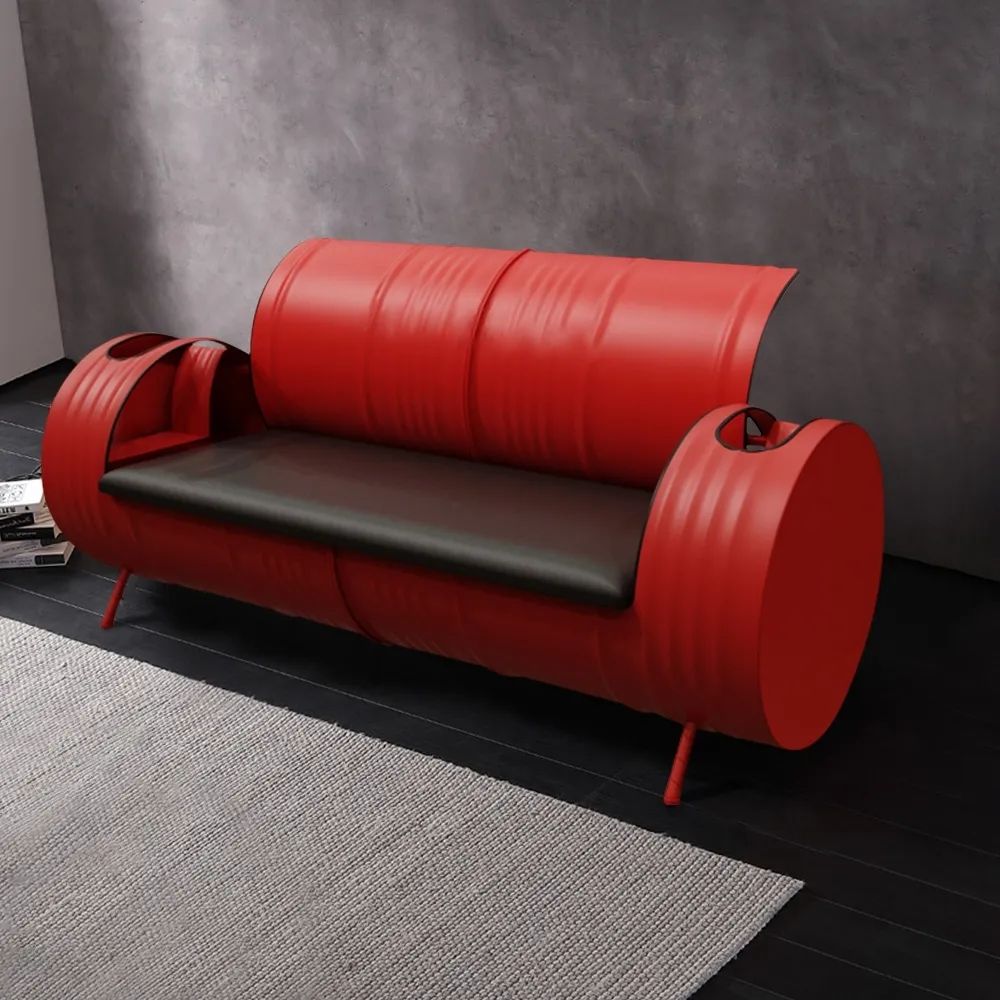 68.9" Industrial Upholstered PU Sofa 3Seater Sofa Oil Barrel Sofa