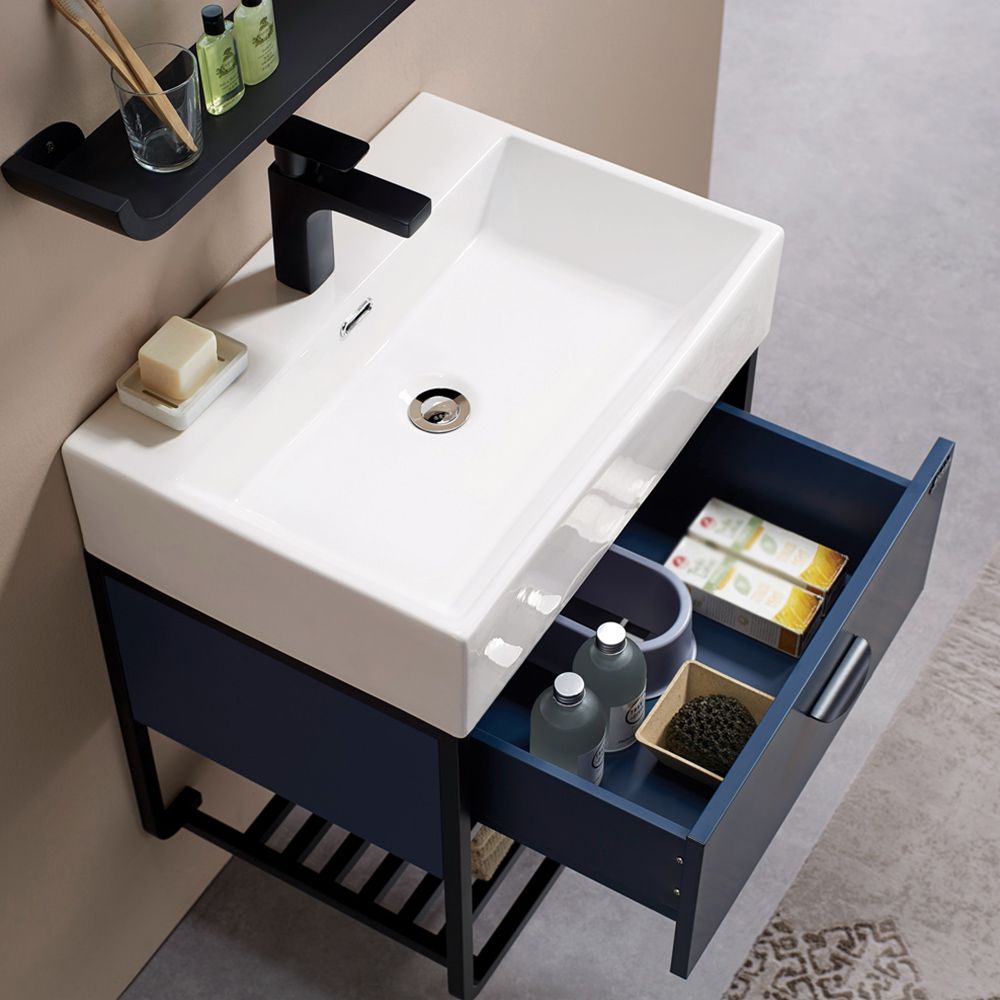 23.6" Blue Floating Bathroom Vanity Single Ceramic Undermount 1 Drawer