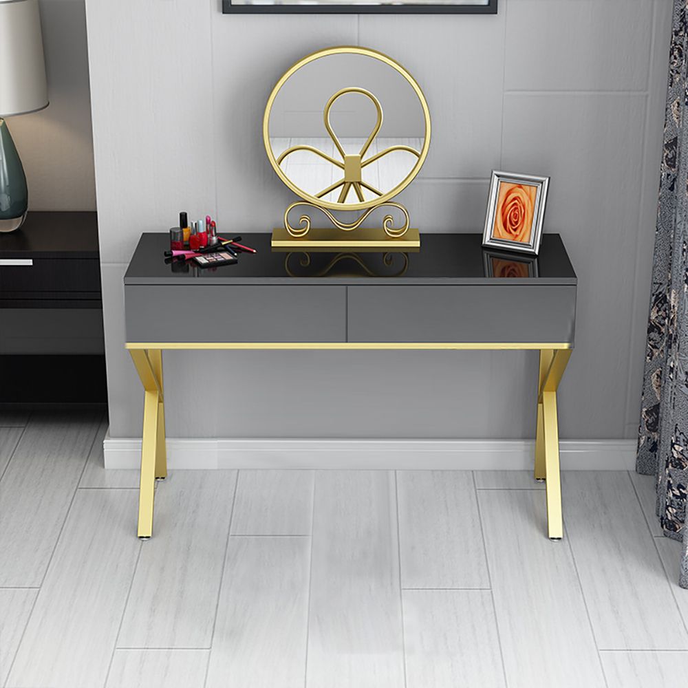 Nordic 39" Black Makeup Vanity Set 2 Drawers Standing Mirror Included Gold Finish