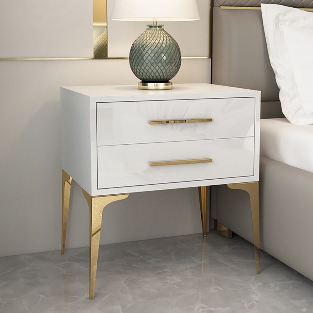 Modern White Nightstand Glossy 2Drawer Bedside High Legs