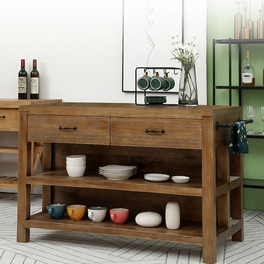 Coattage Distressed Wood Kitchen Island 4-Shelf 2-Drawer Kitchen ...