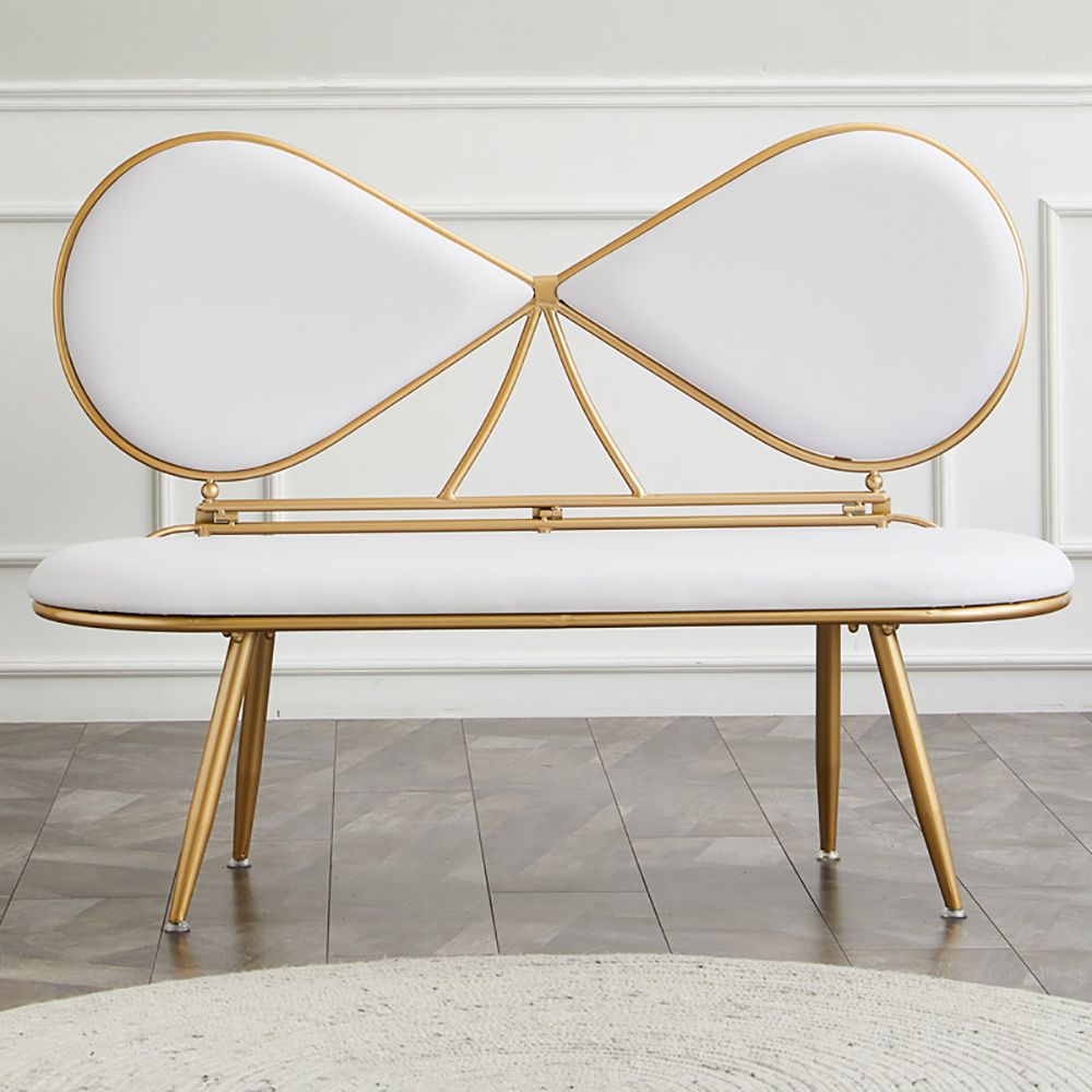 White 49" Bowknot Loveseat Velvet Upholstered Sofa in Gold Legs