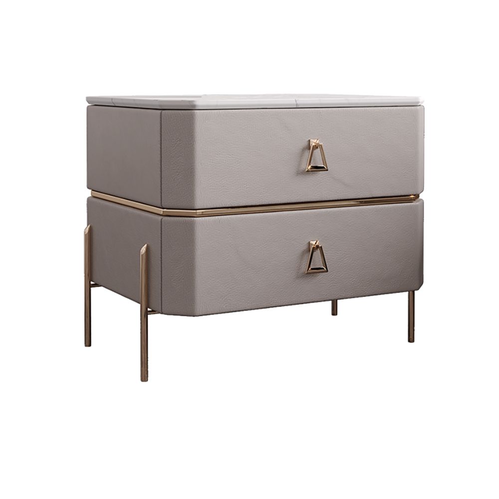 Modern Gray Nightstand 2Drawer Microfiber Leather Upholstery Bedside Table