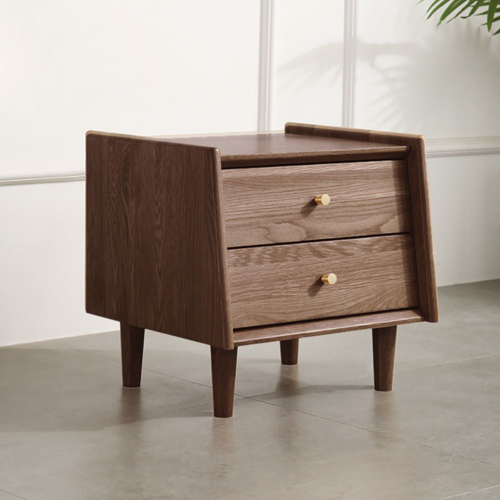 Nordic Walnut Nightstand Minimalist Bedroom Nightstand 2 Cant Drawers