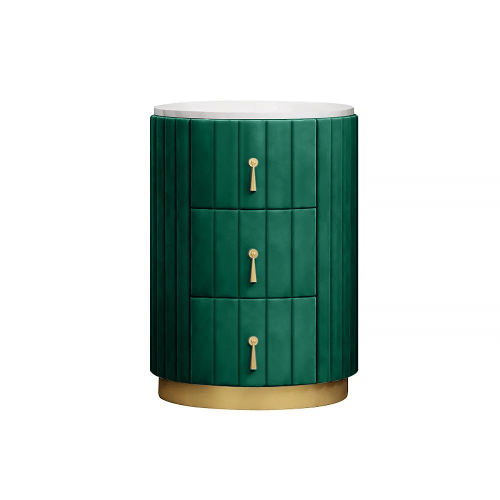 Modern Nightstand Green Round Nightstand with 3 Drawers Nightstand with