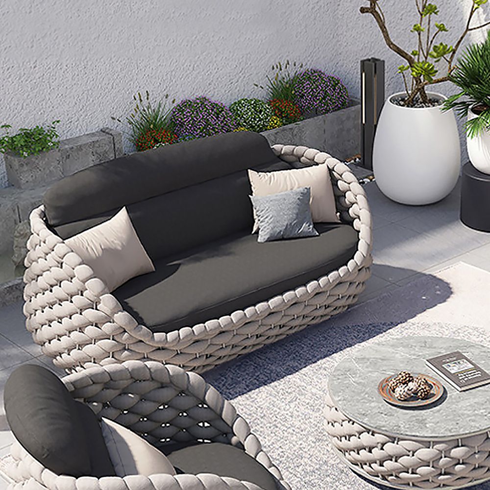 3-Seater Textilene Rope Woven Patio Sofa with Removable Cushion Pillow