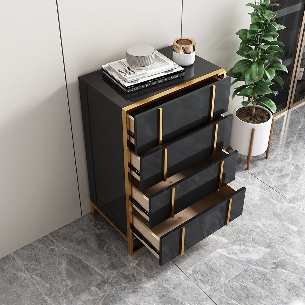 Zack Black 4-Drawer Chest Modern Storage Accent Cabinet Stainless Steel ...