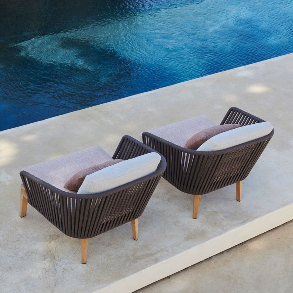 Modern Style Rattan Woven Outdoor Accent Chair in Ash Wood Legs