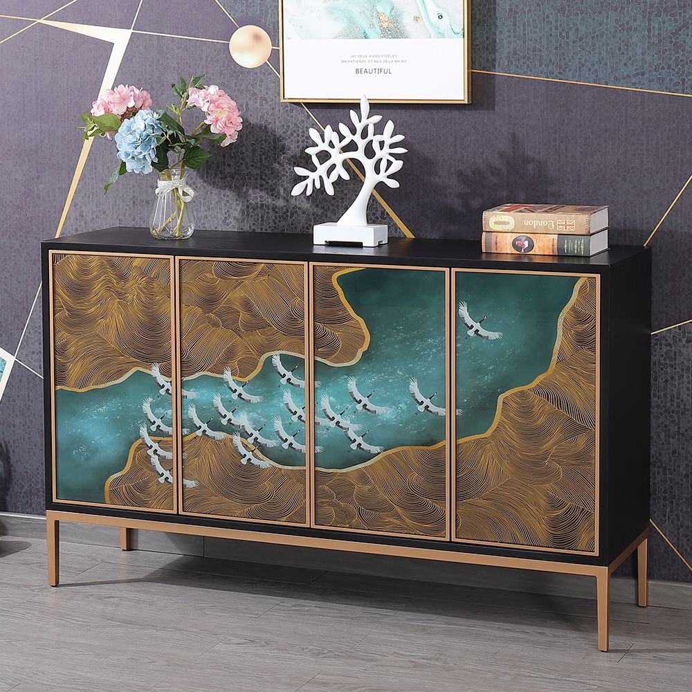 Novelty Buffet Black Stained Glass 4 Doors Sideboard in Large