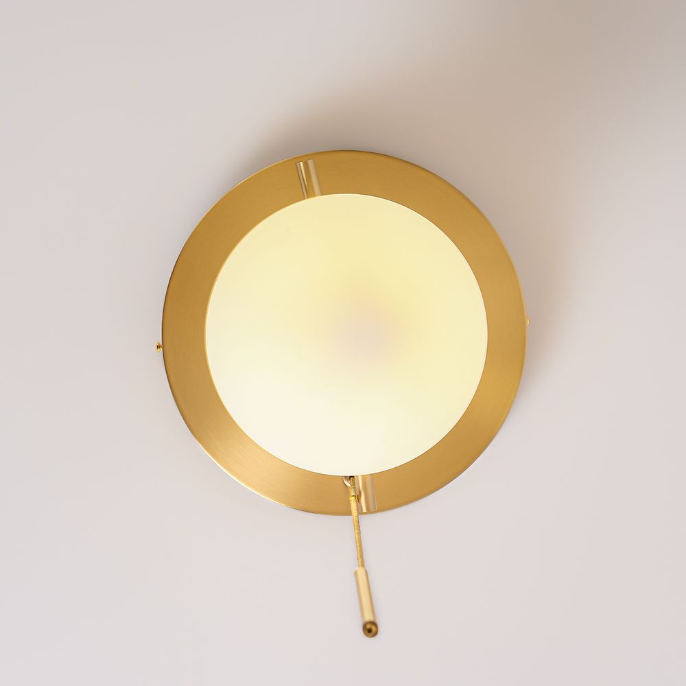 Gidu MidCentury Pull Chain Ceiling Light Globe Glass Shade Semi Flush Mount Metal in Gold