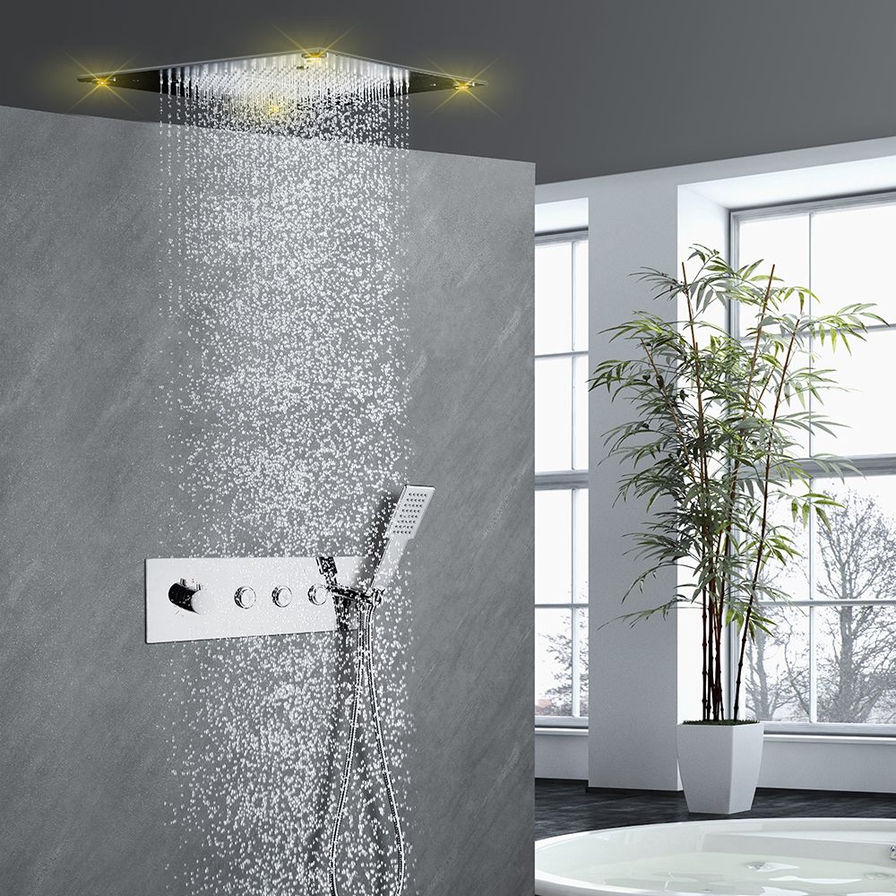 Modern Chrome LED 3-Function Shower System with Push Button ...