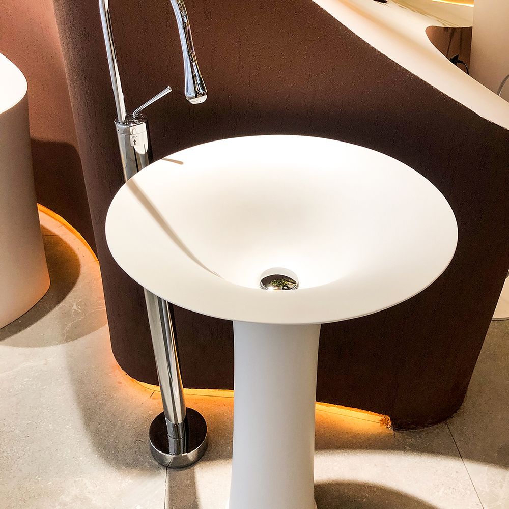 33" White Stone Resin Bathroom Sink Pedestal Hand Wash Sink