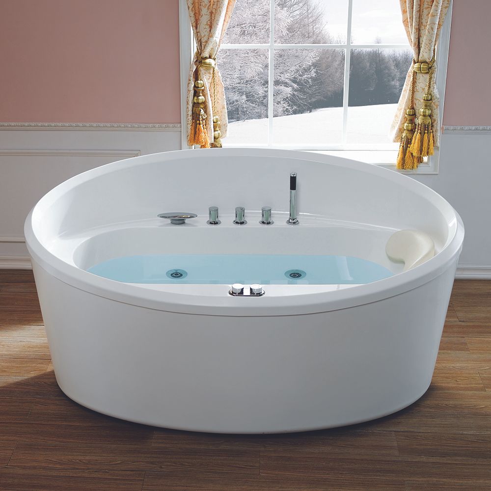 67" Modern Freestanding Oval White Acrylic Air Whirlpool Jetted Bathtub