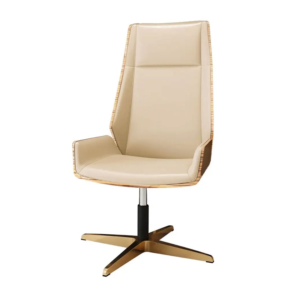 PU Leather Upholstered Office Chair High Back Swivel Chair Gold Base ...