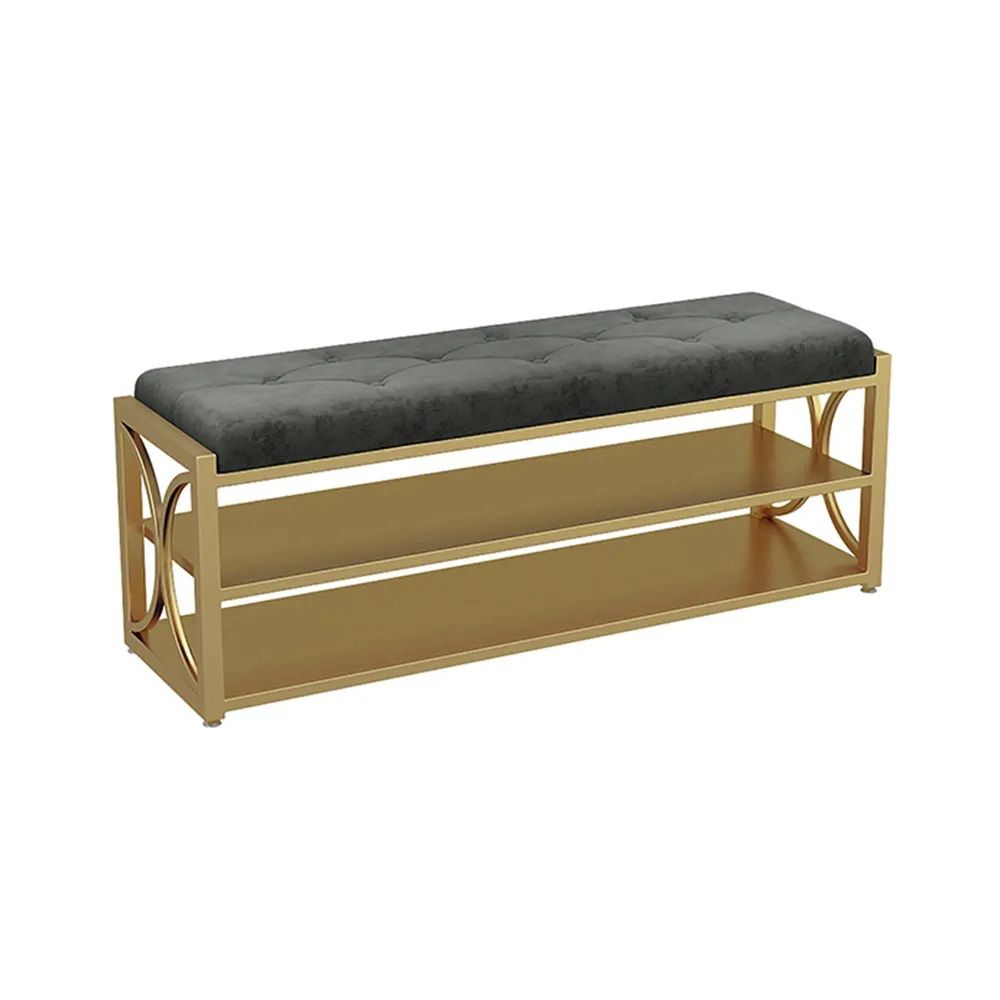 Modern Bench 2-Tier Seat Storage Shelf Shoe Storage Bench in Gray