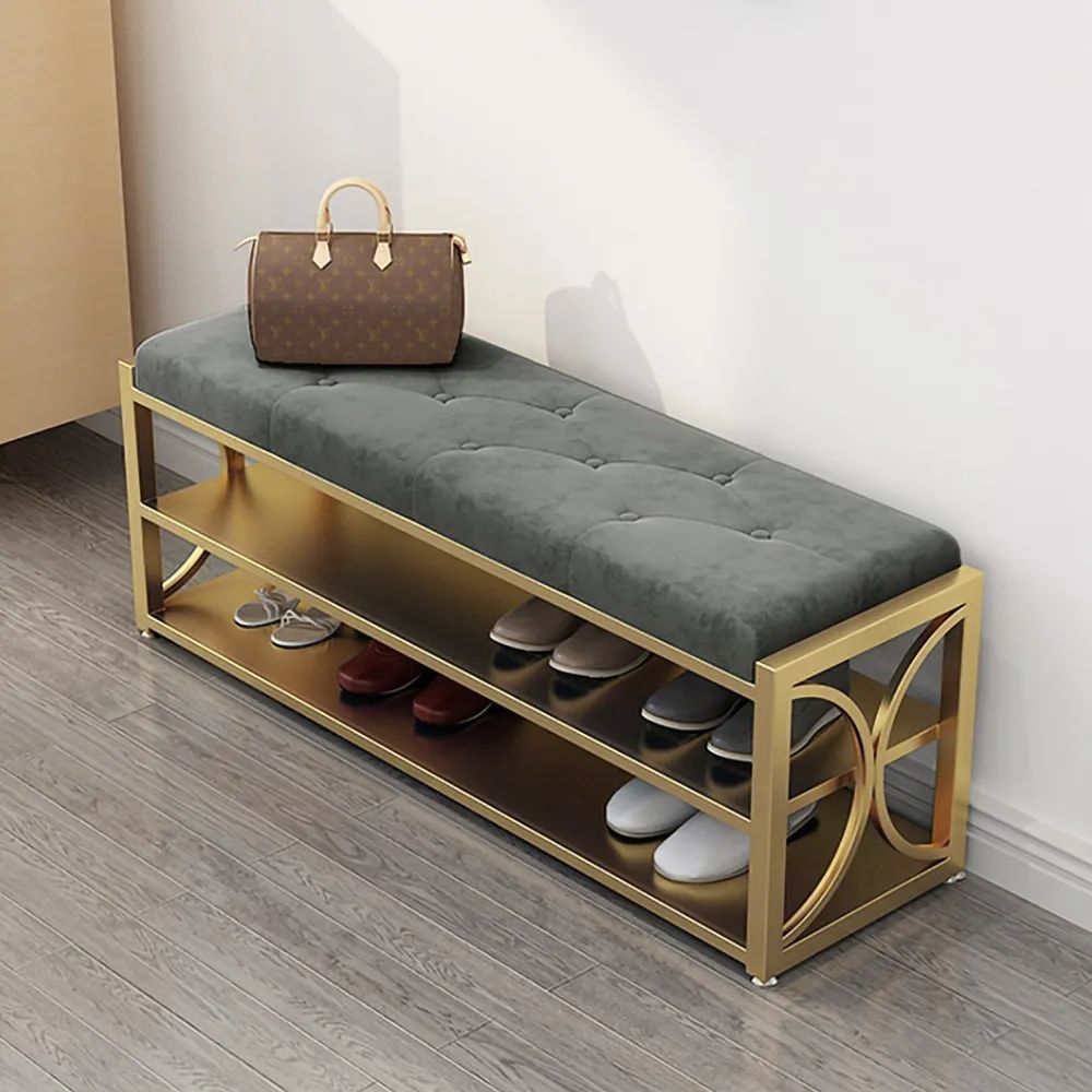 Modern Bench 2Tier Seat Storage Shelf Shoe Storage Bench in Gray