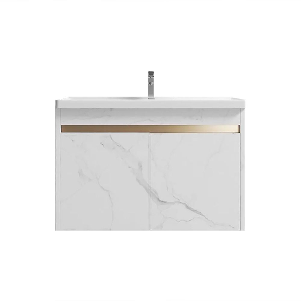 720mm White Marble Veneer Floating Bathroom Vanity with Countertop