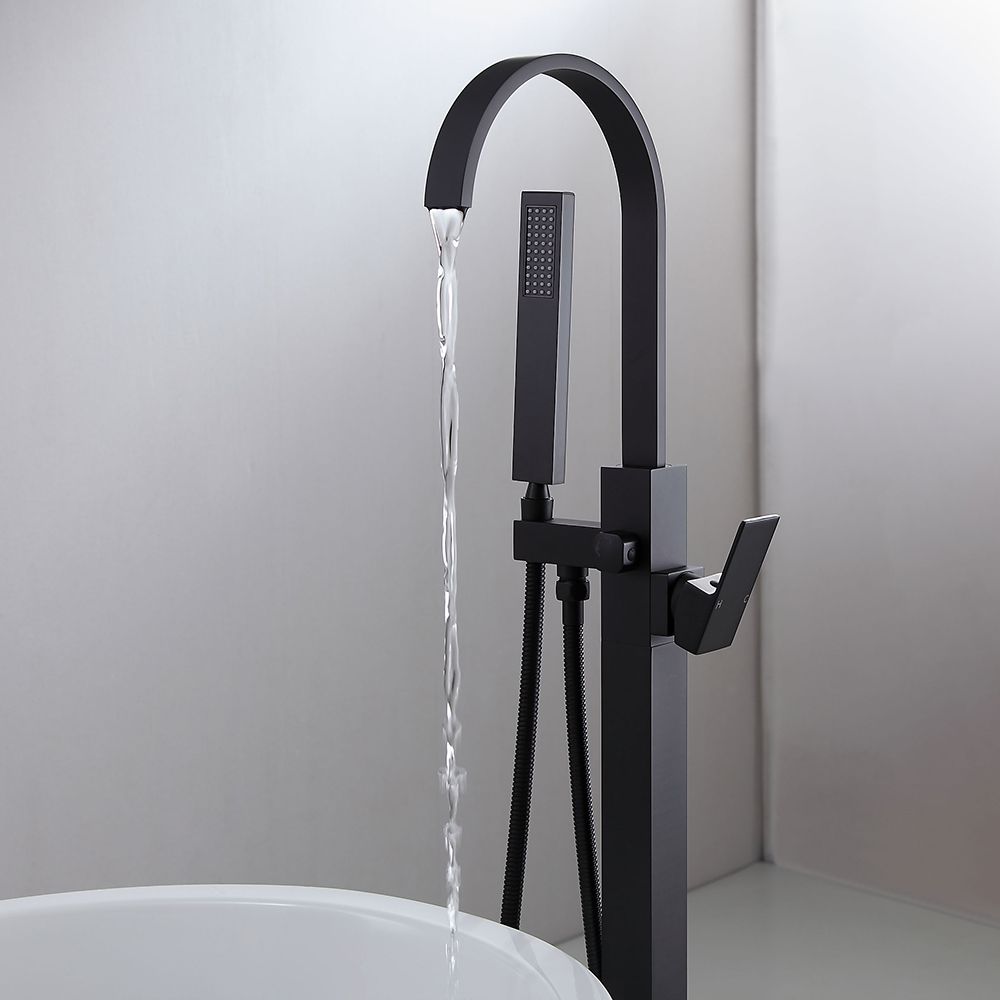 Freestanding Matte Black Bath Filler Tap and Handheld Shower with High
