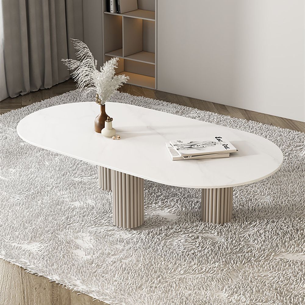 55.1" Modern Oval Stone Top Dining Table 3 Legs in White