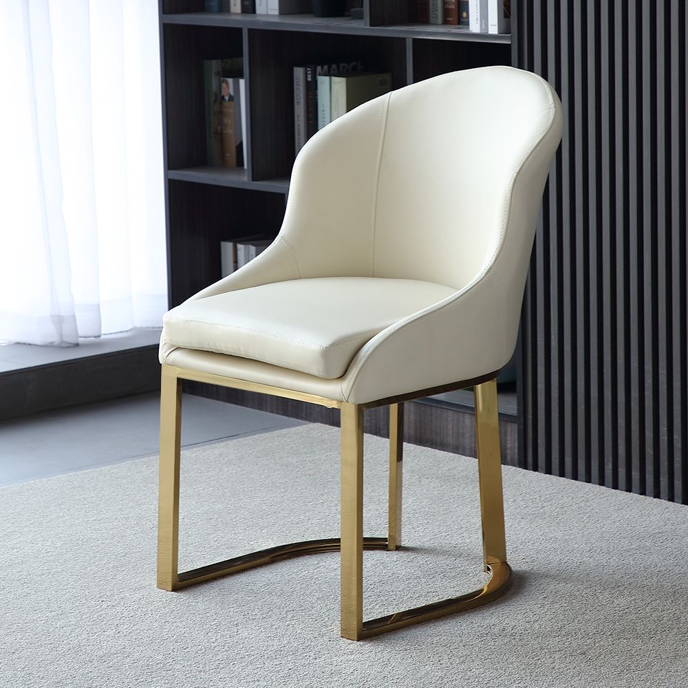 Beige Faux Leather Upholstered Dining Chair Gold Frame Set of 2