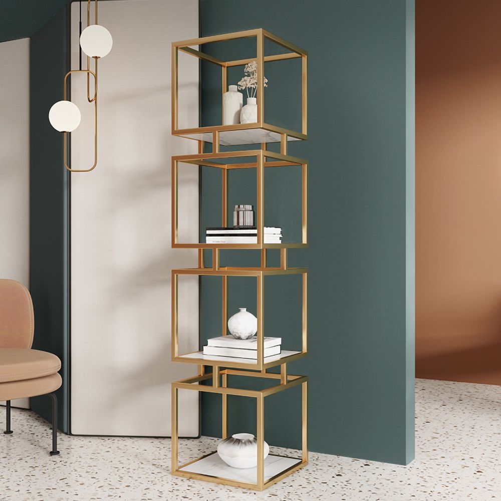 43.3" Narrow Gold Shelf Metal Tower Display Shelf Cube Bookcase