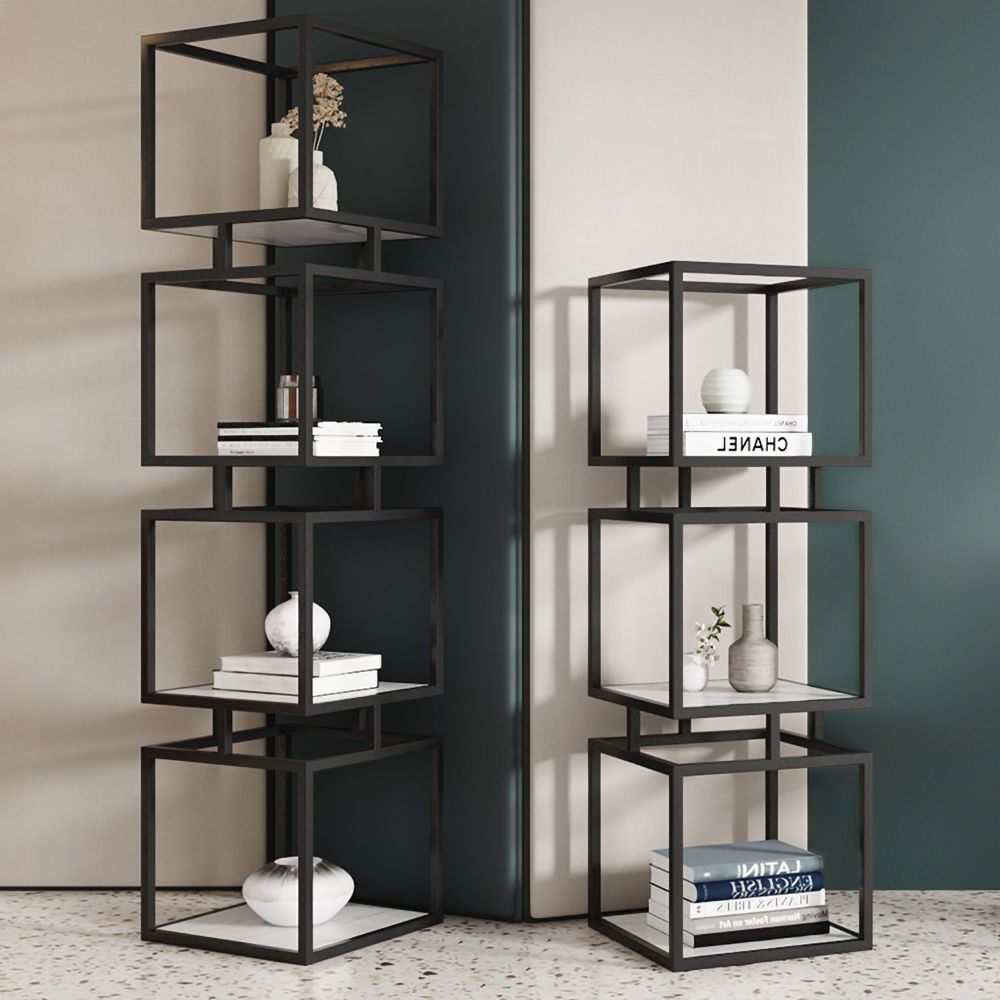63" Narrow Black Shelf Metal Tower Display Shelf Cube Bookcase