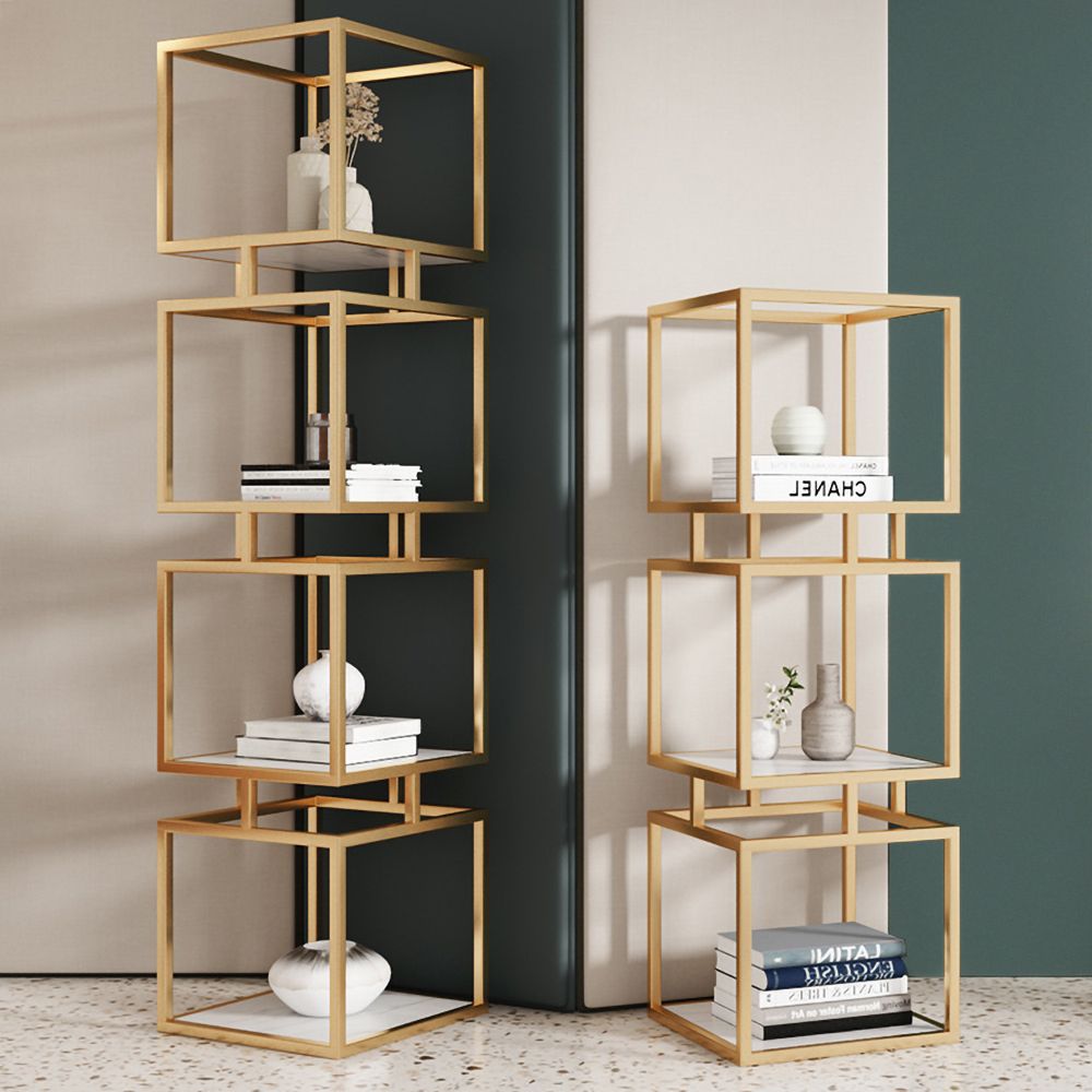 43.3" Narrow Gold Shelf Metal Tower Display Shelf Cube Bookcase