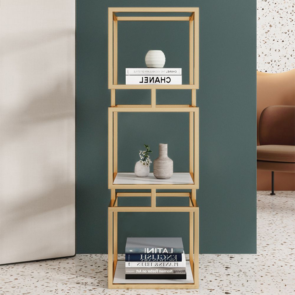43.3" Narrow Gold Shelf Metal Tower Display Shelf Cube Bookcase