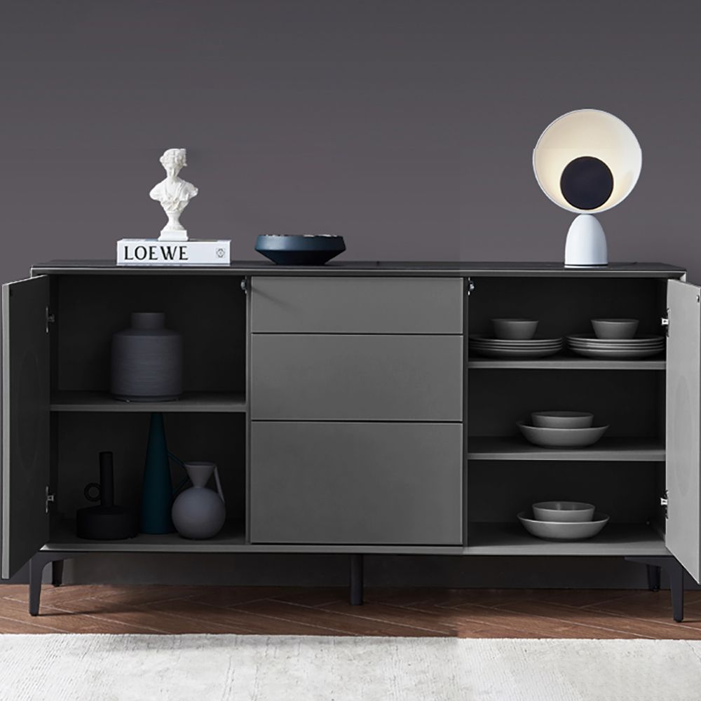 Minimalist Gray Sideboard Buffet Doors & Drawers & Shelves Kitchen