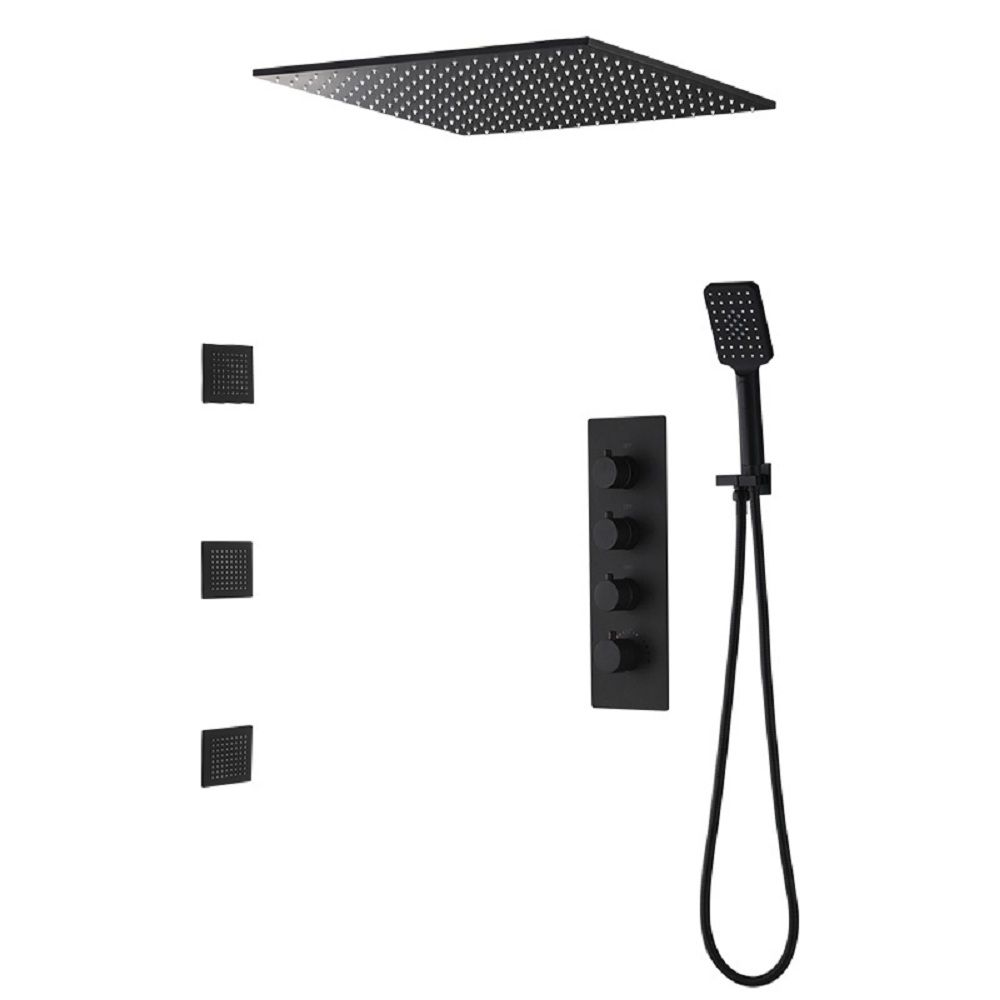 Thermostatic Matte Black Shower System 20" Large Rainfall Shower Head