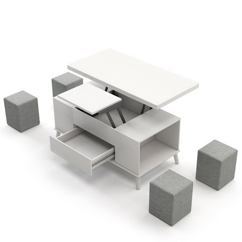 White Lift Top Convertible Coffee Table with Storage & Drawer Ottomans