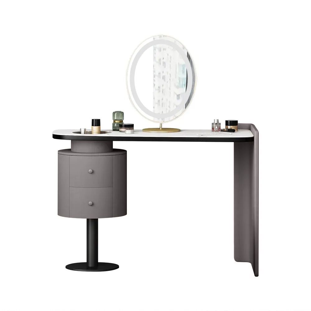 Minimalist Makeup Vanity Set Stone Top Dressing Table and Standing Mirror Included