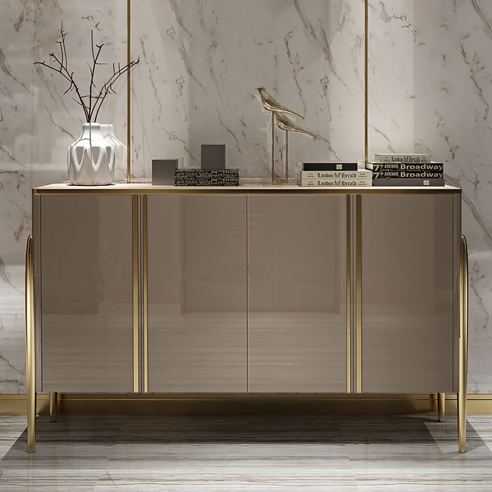 Modern Champagne Sideboard Buffet 4 Doors & Shelves Tempered Glass Top