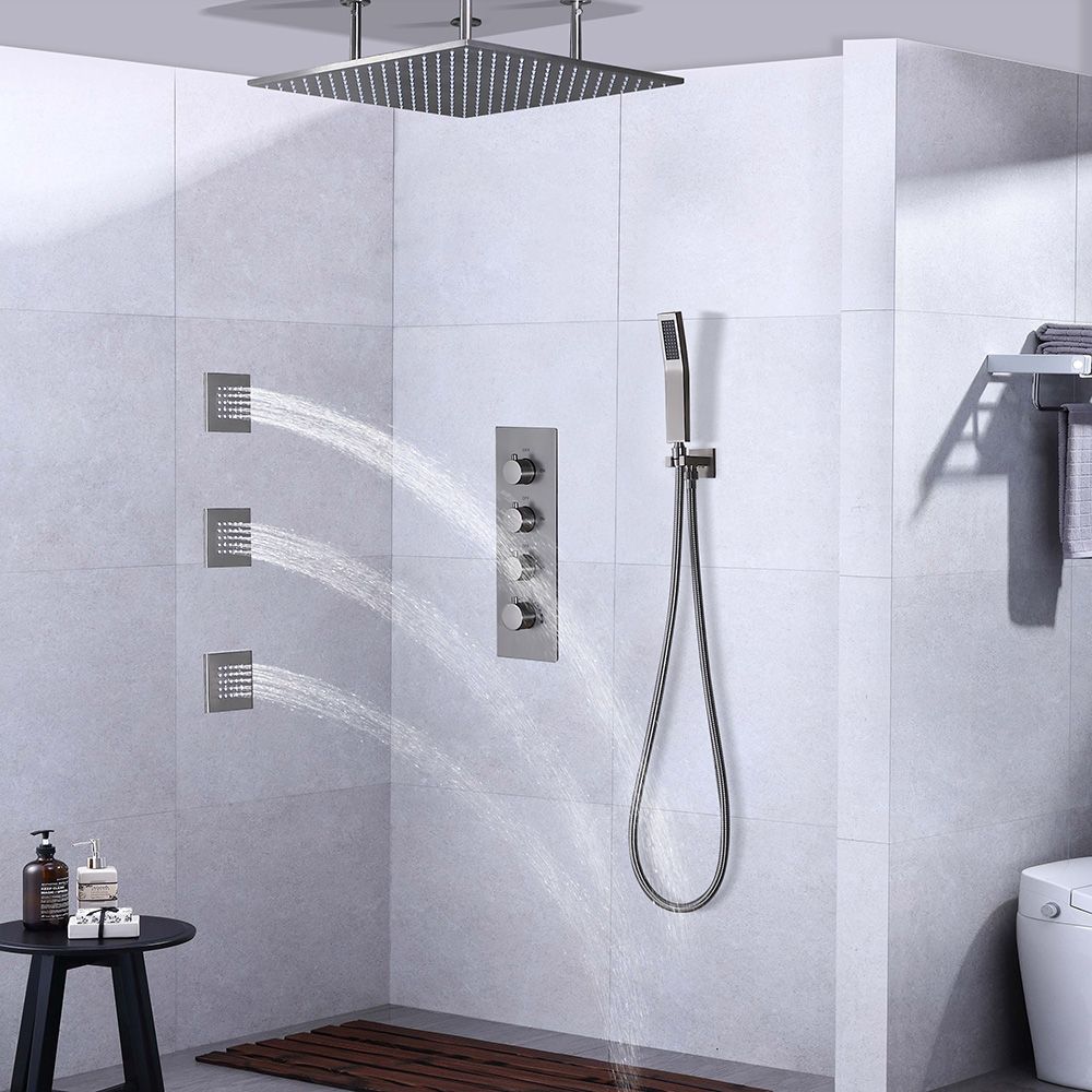 Modern Rain Standard Brushed Nickel Shower Faucet Flush Mount Shower