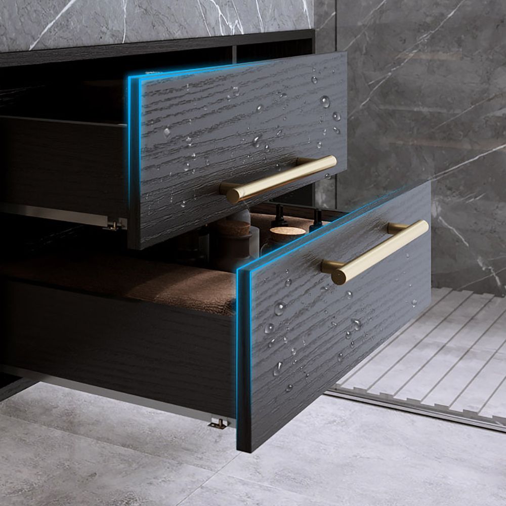 35.4" Floating Black & Gray Bathroom Vanity with Sink Stone Vessel with