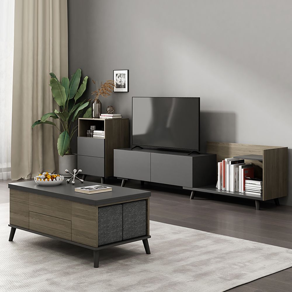 Black Lift Top Convertible Coffee Table with Storage & Drawer Ottomans