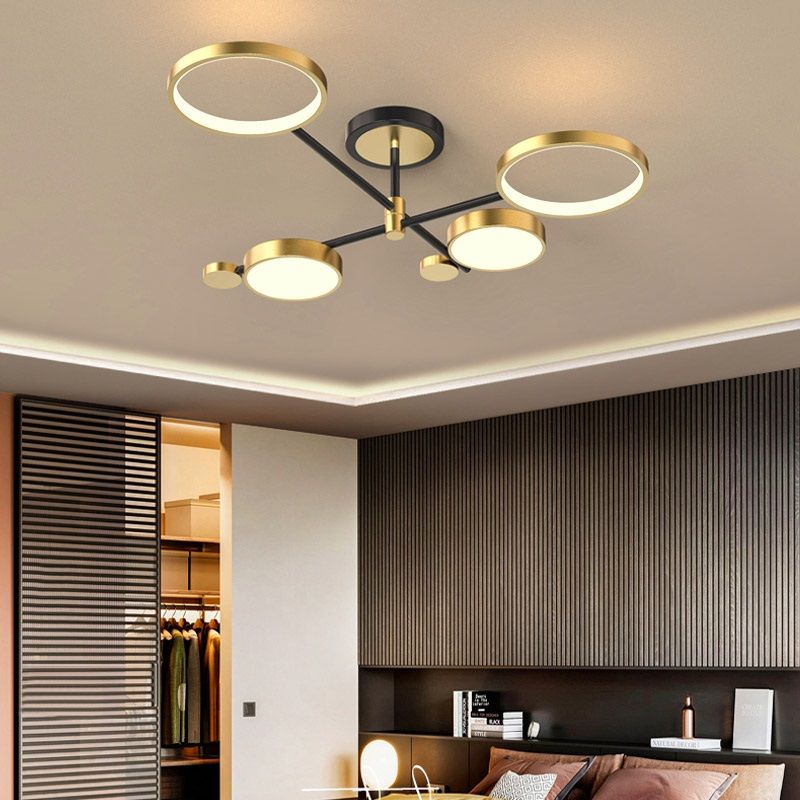 Nordic Style Semi Flush Mount Ceiling Light Gold Ring Led 8 Light