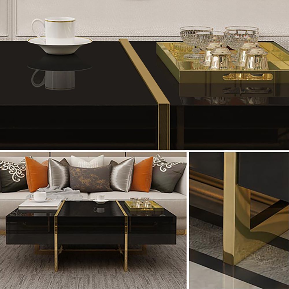 Rechteckiger Couchtisch Schwarzer Couchtisch mit Schubladen Tisch mit