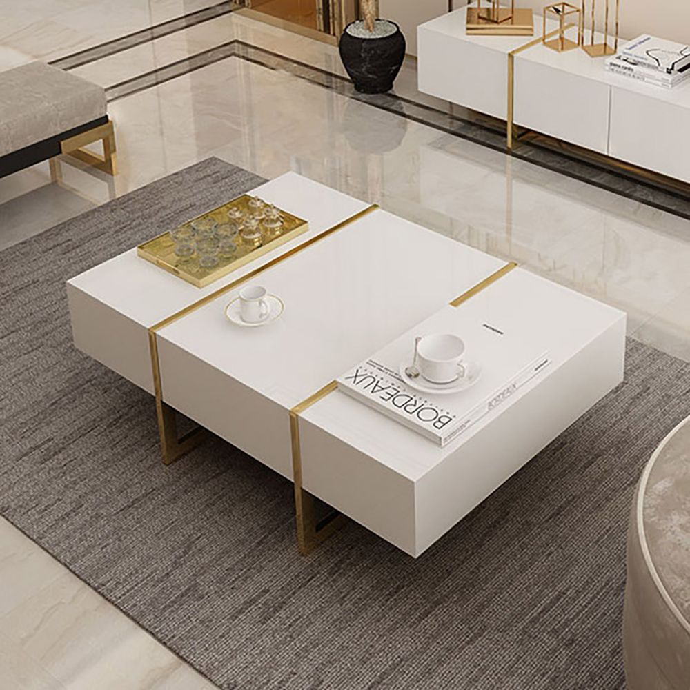 Rechteckiger Couchtisch Weißer Couchtisch mit Schubladen Tisch mit