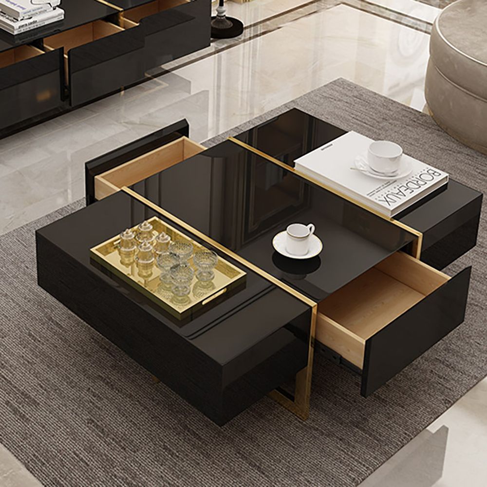 Rechteckiger Couchtisch Schwarzer Couchtisch mit Schubladen Tisch mit